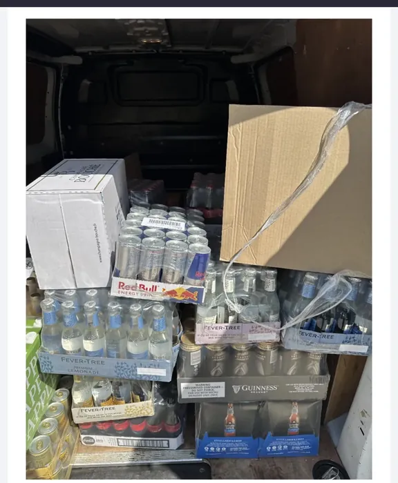 Boxed drinks and event stock loaded and secured for delivery. Event and hospitality logistics need careful loading and reliable timing — exactly what a dedicated vehicle provides.