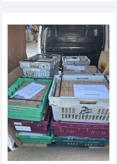 Crated retail samples and giveaways, sorted and secured for a business drop. Multi-stop, carefully organised deliveries for retail and marketing clients across West London and beyond.